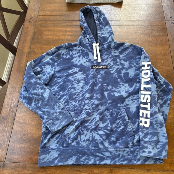 Hollister California Men's XL Sweater Hoodie Pullover Blue Tie Dye LS Sleeve - Picture 2 of 11